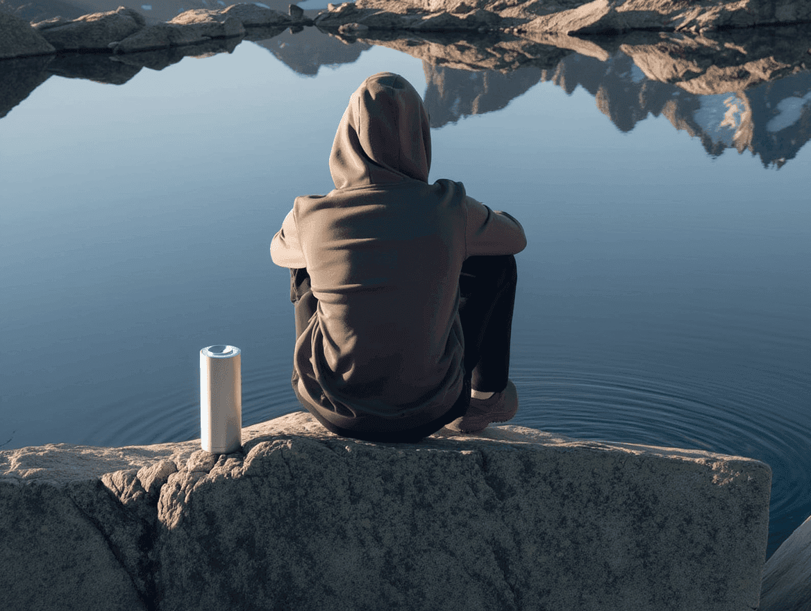 Thermal bottle by lake